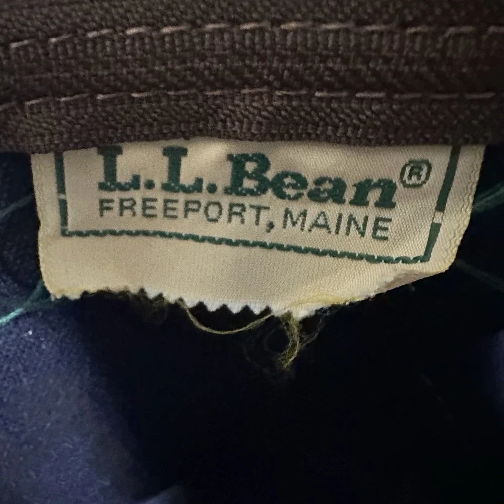 Vintage 80s/90s LL Bean Crinkle Tag‎ Blue Canvas And Brown Leather Tote Bag